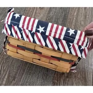 All American Longaberger Tea Basket W/ Patriotic Liner 4th Of July Americana